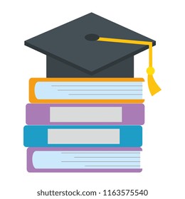 pile text books with hat graduation