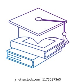 pile text books with hat graduation