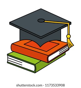 pile text books with hat graduation