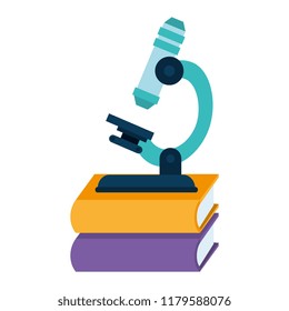 pile text books with microscope