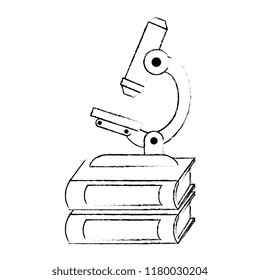 pile text books with microscope