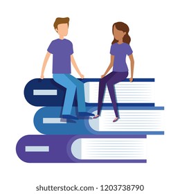pile text books with mini couple
