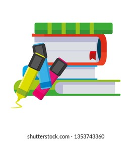 pile text books with penligthers