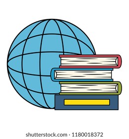 pile text books with planet