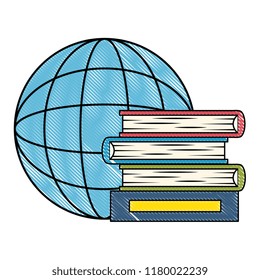 pile text books with planet