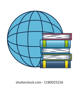pile text books with planet