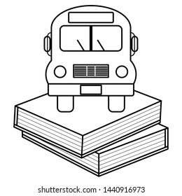 pile text books school with bus