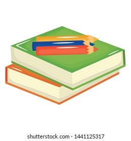 pile text books school and colors pencils
