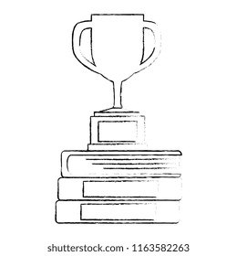 pile text books with trophy cup