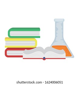 pile text books with tube test vector illustration design