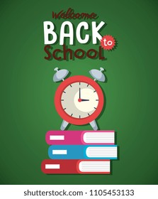 pile textbook and alarm clock back to school