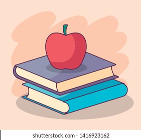 pile of textbook and apple fruit
