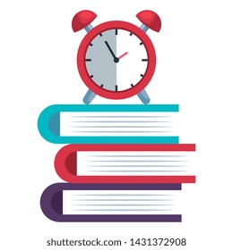 pile textbooks with alarm clock icons