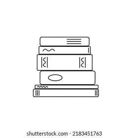 Pila de libros de texto en estilo Doodle para lectura y educación. Ilustración de arte en línea vectorial, aislada, caricatura.