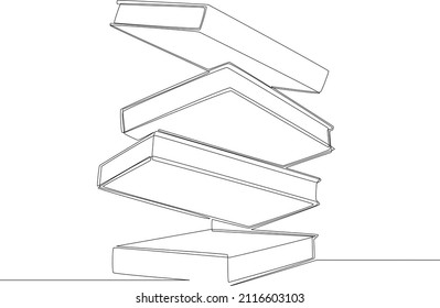 pile of textbooks that are often read drawing by continuous line. books. vector illustration