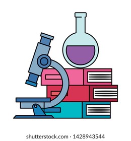 pile textbooks with tube test and microscope