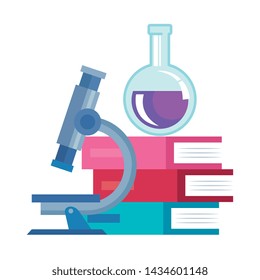 pile textbooks with tube test and microscope
