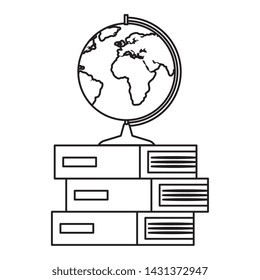 pile textbooks with world map