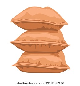Pila de sacos textiles ilustración vectorial de dibujos animados. Material en bruto envasado en grandes bolsas marrones. Almacenamiento de alimentos, concepto de embalaje para el diseño de banners o página de aterrizaje