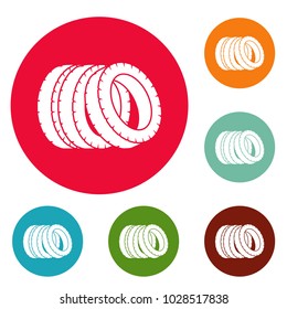 Pile of tire icons circle set vector isolated on white background