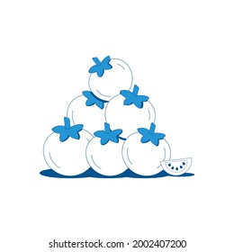 Pile of tomatoes and slice flat icon in blue and white color vector illustration