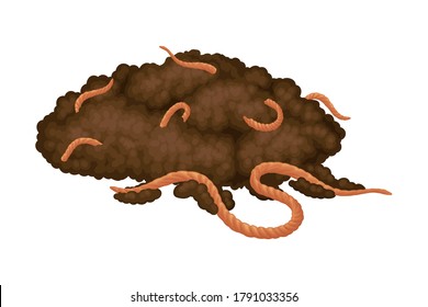Pile of Topsoil with Earthworms as Organic Fertilizer for Soil and Plant Growth Vector Illustration