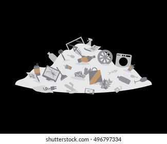 Pile Of Trash. Garbage Hill. Landfill Vector Illustration. Waste Segregation - Unsorted Garbage.
