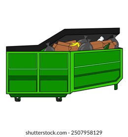 A pile of trash from leftover food and unused items that have already been thrown in the trash.vector stock illustration.isolated on a white background.