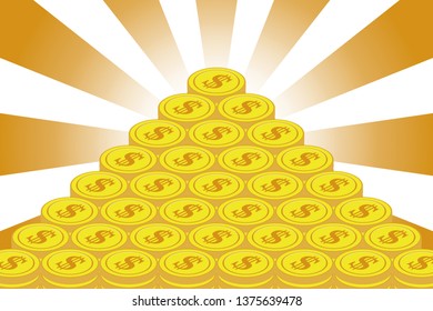 Pile of treasure images, lots of US dollar coins, foreign exchange rate