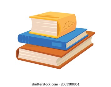 Pile university books. Group cartoon textbooks diaries of student reader, vector isolated on white background