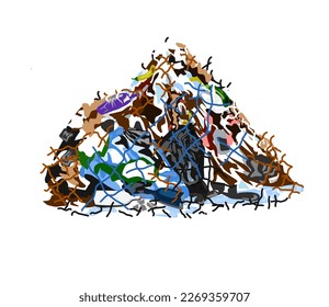 Pile of Unsorted Garbage Flat Style Vector Illustration on White Background