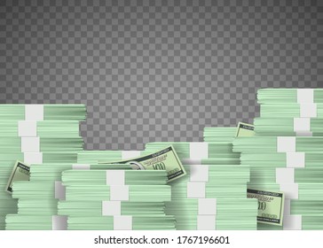 Pile of US paper currency dollar. Template isolated on a transparent background. Vector illustration