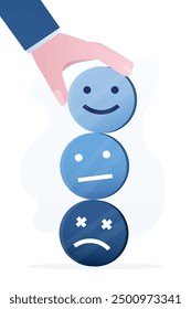 Pile of various emoji. Emotional intelligence, balance emotion control feeling between work stressed or sadness and happy lifestyle concept. Enjoying life harmony and positive mind. flat vector