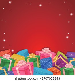 A pile of various gift boxes with red background 1x1