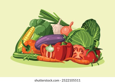 Pile of Various Vegetables Vector