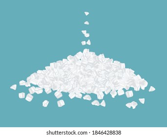 Pile Of Vector Sea Salt Isolated On Blue Background. Cartoon Flat Illustration Of Falling Salt.