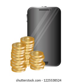 pile virtual coins and smartphone with stratis