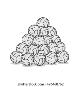 Pile volleyball ball. Many volleyball balls. Sports accessory
