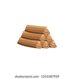 Pile of wood logs an icon for forestry and lumber industry flat cartoon vector illustration isolated on white background. Sawn cut tree trunks, wooden building material.