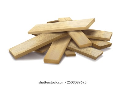 Pile of wooden boards on a white background.  Vector illustration.