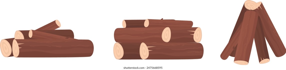 Pile wooden logs campfire isolated digital illustration. Cut wooden lumber firewood collection fireplace isolated vectorstyle image. Freshly chopped logs