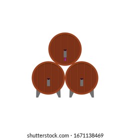 Pile of wooden wine barrels icon, flat vector illustration isolated on white background. Winemaking industry and alcoholic beverages production symbol.