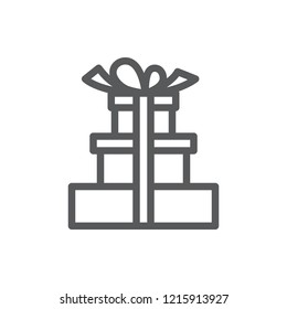 Pile of wrapped gift boxes decorated with ribbon and bow pixel perfect icon with editable stroke isolated on white background - line symbol of presents for congratulation concept.