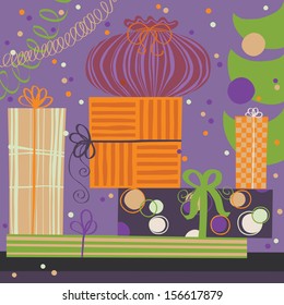 Pile of wrapping gift boxes