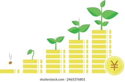 Piled coins and bud growth, concept of assets growing