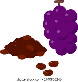 Piled raisins and a fresh grape
