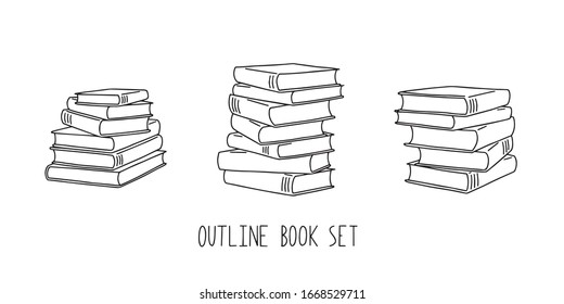 Piles of books outline set. Simple doodle style. Vector stock illustration