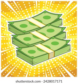 Piles Of Cash Money Cartoon Vector Pop Art