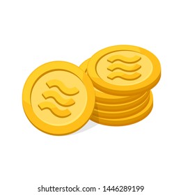 Piles of Coin gold realistic logo Libra Calibra currency isolated on white background, Libra Calibra currency golden coin is Digital currency virtual by Facebook, Libra crypto currency penny coins