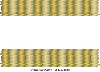 Piles of gold coins are arranged in a row, with the top and bottom in the middle, leaving a place for text.